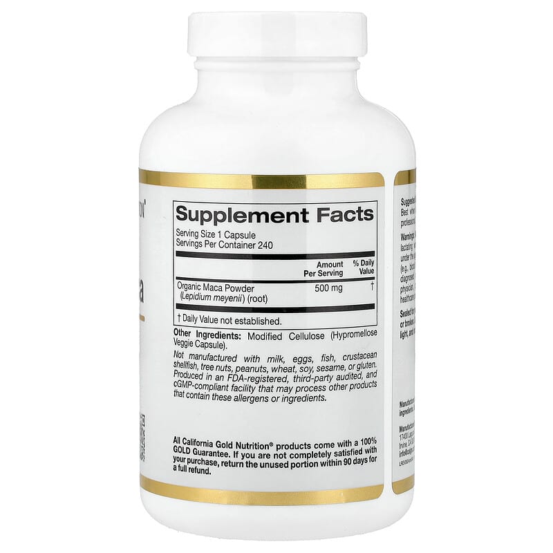 California Gold Nutrition, Peruvian Maca, 500 mg, 240 Veggie Capsules