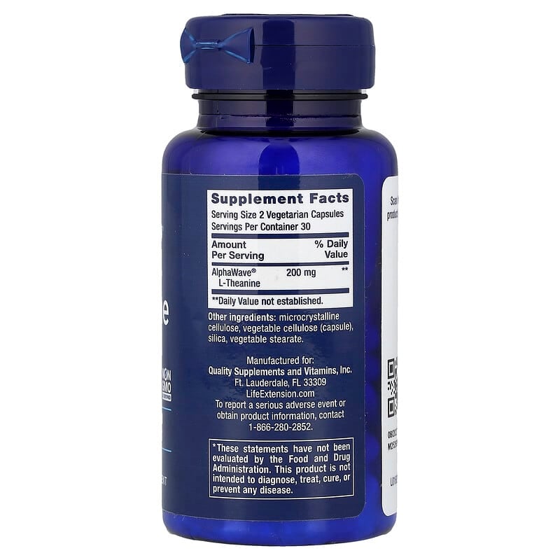 Life Extension, L-Theanine, 60 Vegetarian Capsules (100 mg per Capsule)