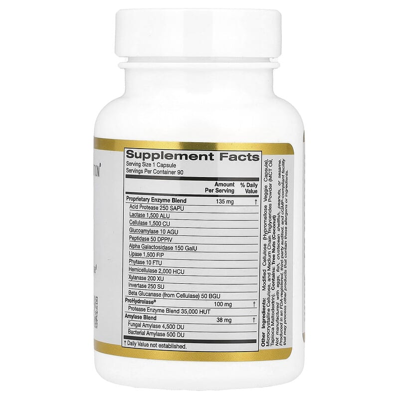 California Gold Nutrition, Digestive Enzymes with Proprietary Enzyme Blend, ProHydrolase® and Amylase Blend, 90 Veggie Capsules