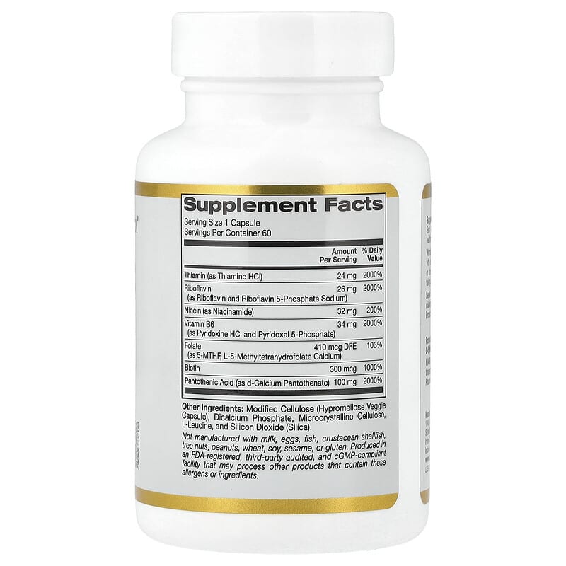 California Gold Nutrition, Vitamin B Complex with Folate, Biotin, Pantothenic Acid, and Vitamin B6, 60 Veggie Capsules