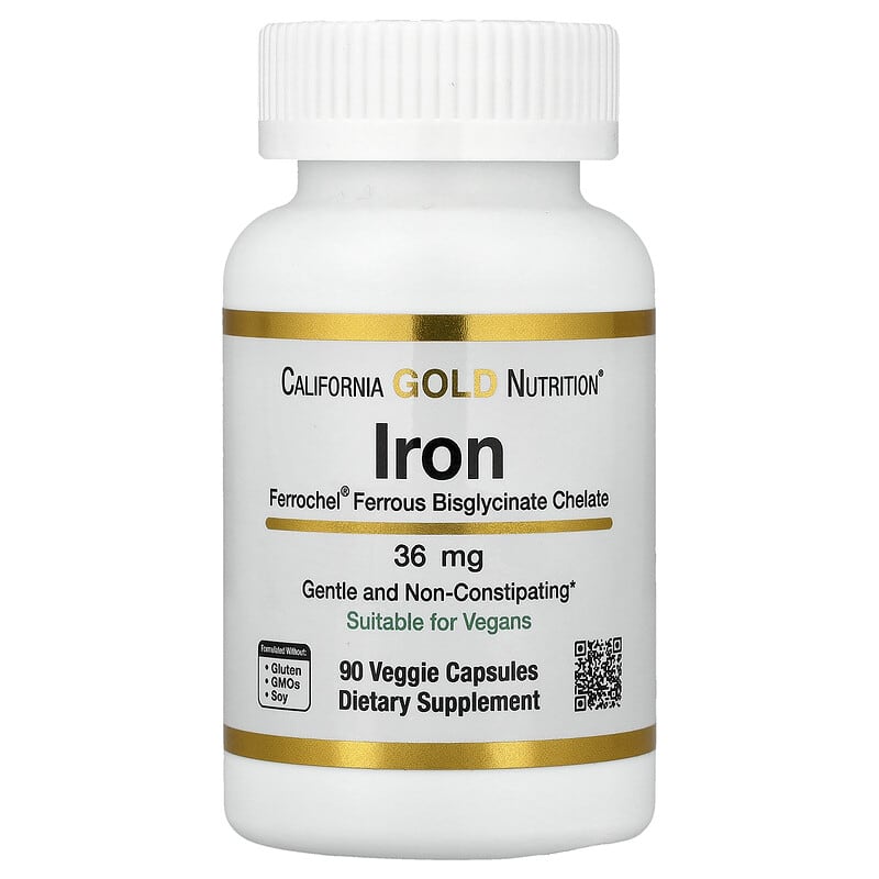 California Gold Nutrition, Ferrochel® Iron (Bisglycinate), 36 mg, 90 Veggie Capsules