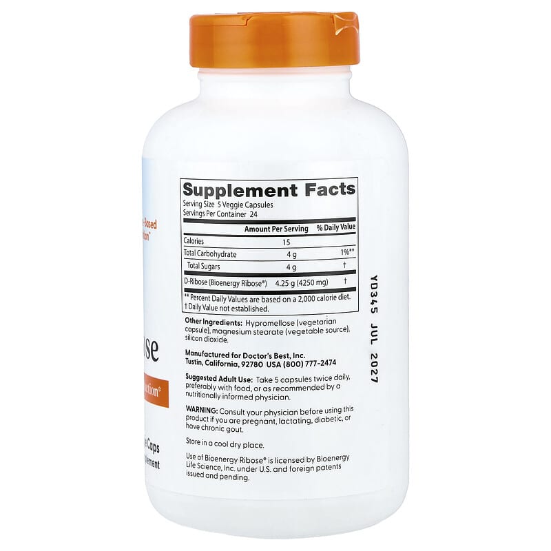 Doctor's Best, D-Ribose , 120 Veggie Caps (850 mg per Cap)