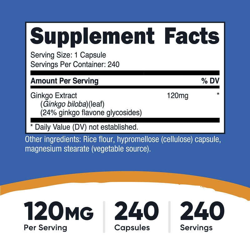 Nutricost, Ginkgo Biloba, 120 mg, 240 Capsules