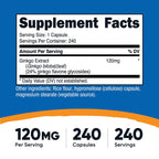 Nutricost, Ginkgo Biloba, 120 mg, 240 Capsules