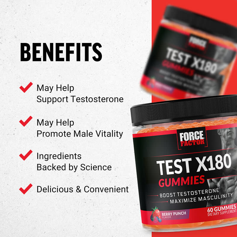 Force Factor, Test X180® Gummies, Berry Punch, 60 Gummies