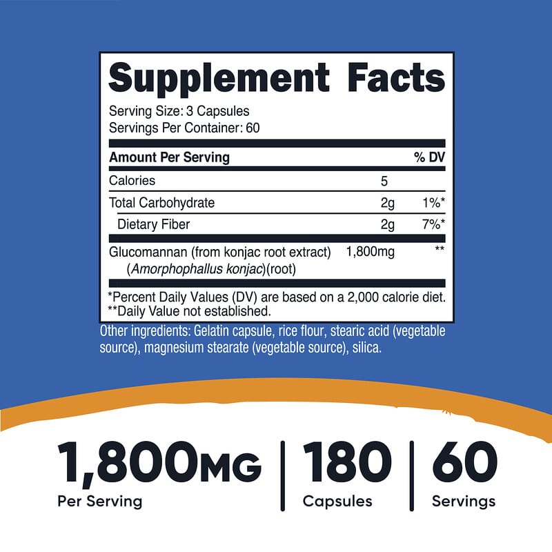 Nutricost, Glucomannan Konjac Root Extract, 180 Capsules (600 mg per Capsule)
