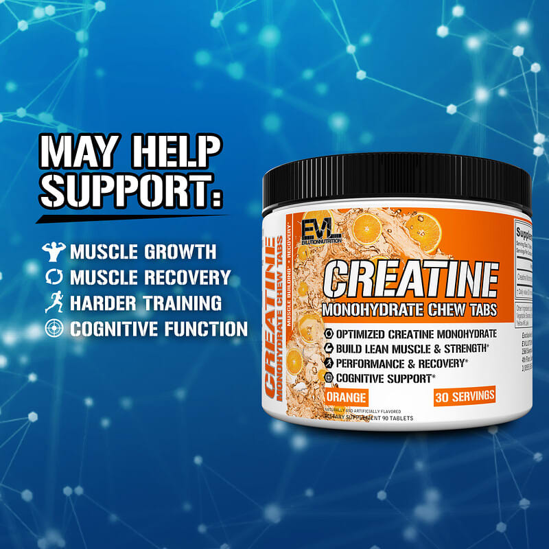 EVLution Nutrition, Creatine Monohydrate Chew Tabs, Orange, 90 Tablets