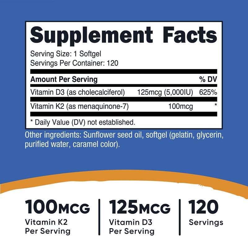 Nutricost, Vitamin K2 + Vitamin D3, 120 Capsules
