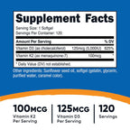 Nutricost, Vitamin K2 + Vitamin D3, 120 Capsules