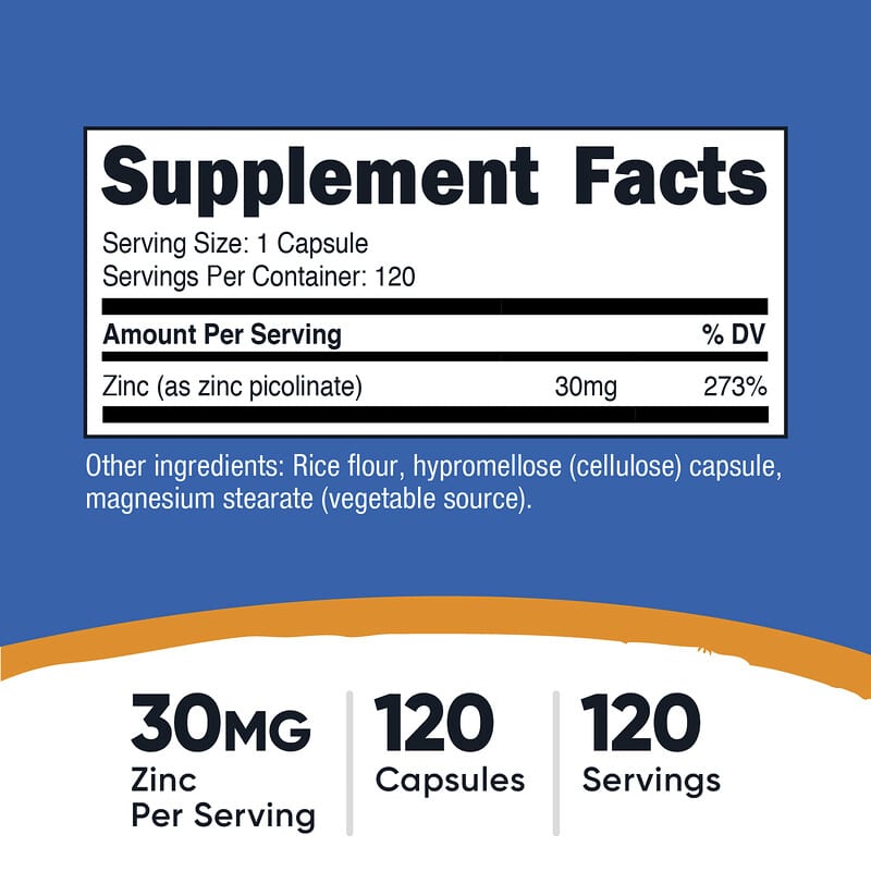 Nutricost, Zinc Picolinate, 30 mg, 120 Capsules