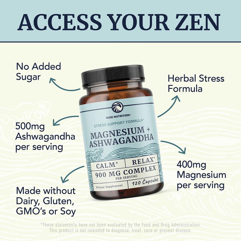 Nobi Nutrition, Magnesium + Ashwagandha, 120 Capsules