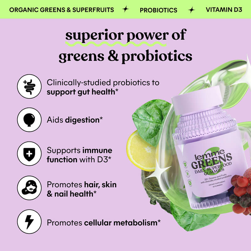 Lemme, Greens, Daily Superfood Gummies, Berries & Greens, 60 Gummies