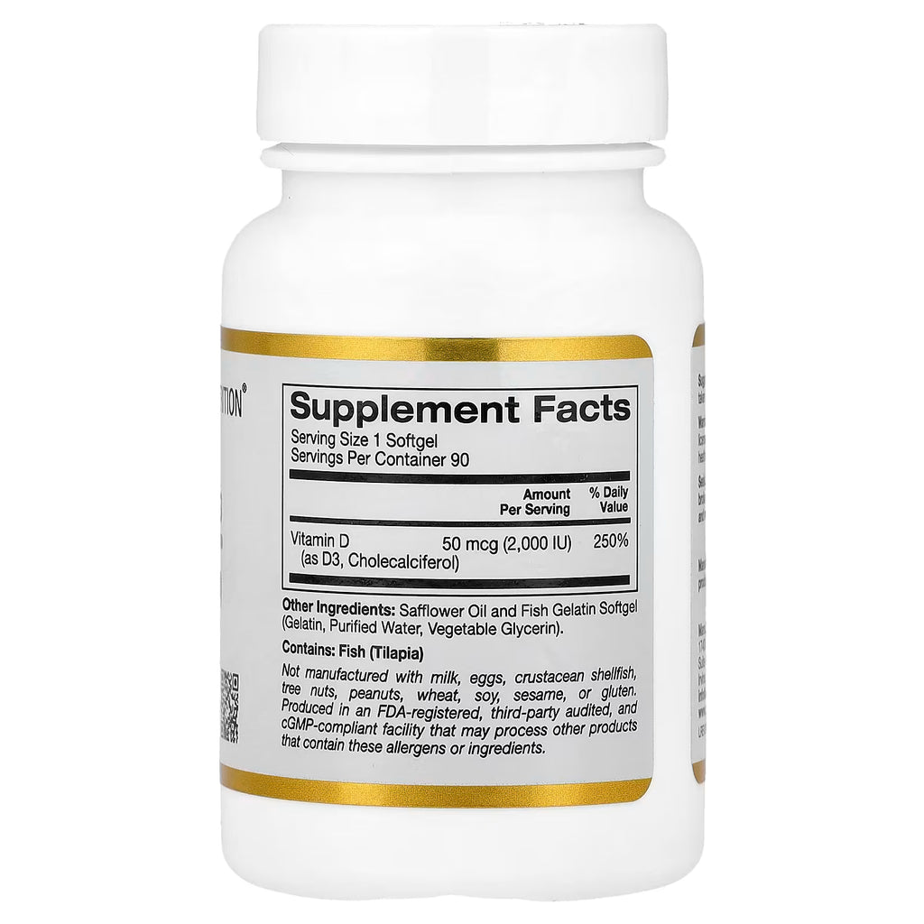 California Gold Nutrition, Vitamin D3, 50 mcg (2,000 IU), 90 Fish Gelatin Softgels