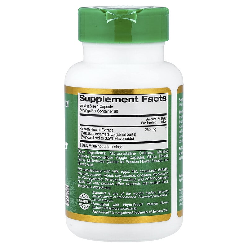 California Gold Nutrition, EuroHerbs®, Passion Flower Extract, Euromed Quality, 250 mg, 60 Veggie Capsules