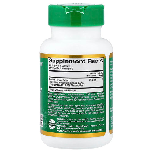 California Gold Nutrition, EuroHerbs®, Passion Flower Extract, Euromed Quality, 250 mg, 60 Veggie Capsules