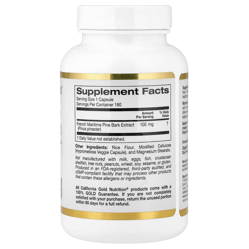 California Gold Nutrition, French Maritime Pine Bark Extract, Oligopin, 100 mg, 180 Veggie Capsules