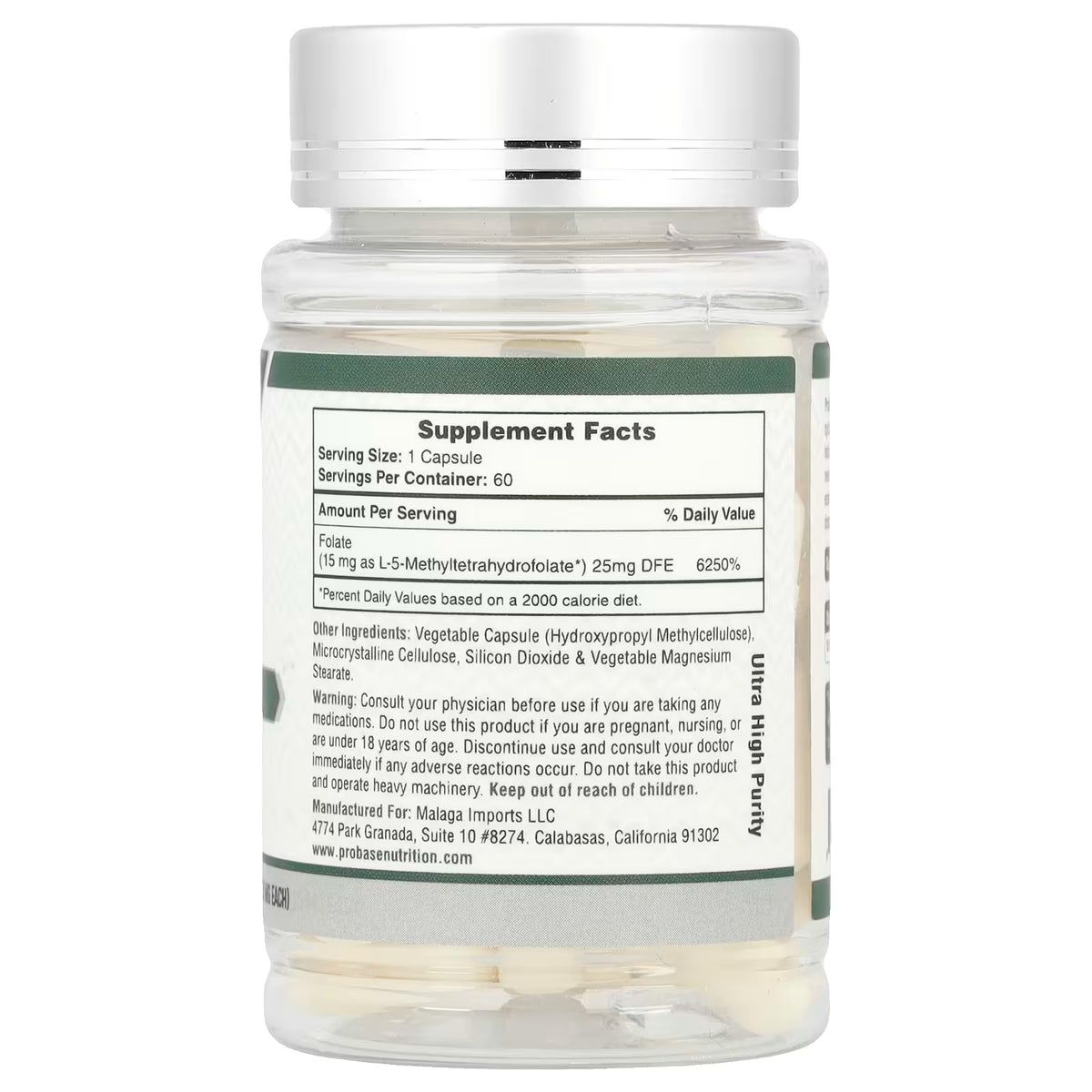 Probase Nutrition, L-Methylfolate 5-MTHF, 15 mg, 60 Capsules