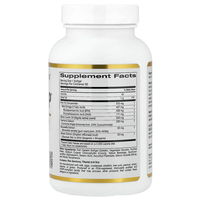 California Gold Nutrition, CurcuminUP™ with Omega-3 Curcumin Complex, Black Cumin Seed Oil, Boswellia and Ginger, 90 Fish Gelatin Softgels