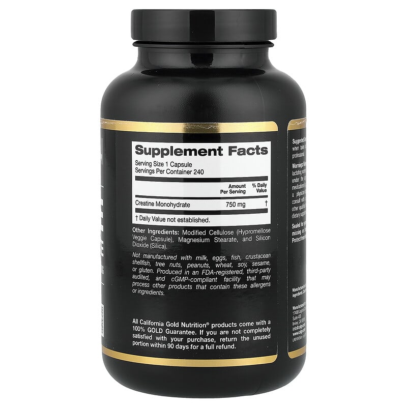 California Gold Nutrition, Sport, Creatine Monohydrate, 750 mg, 240 Veggie Capsules
