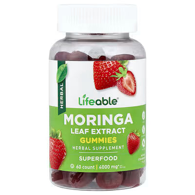 Lifeable, Moringa Leaf Extract Gummies, Natural Strawberry, 60 Gummies (200 mg per Gummy)