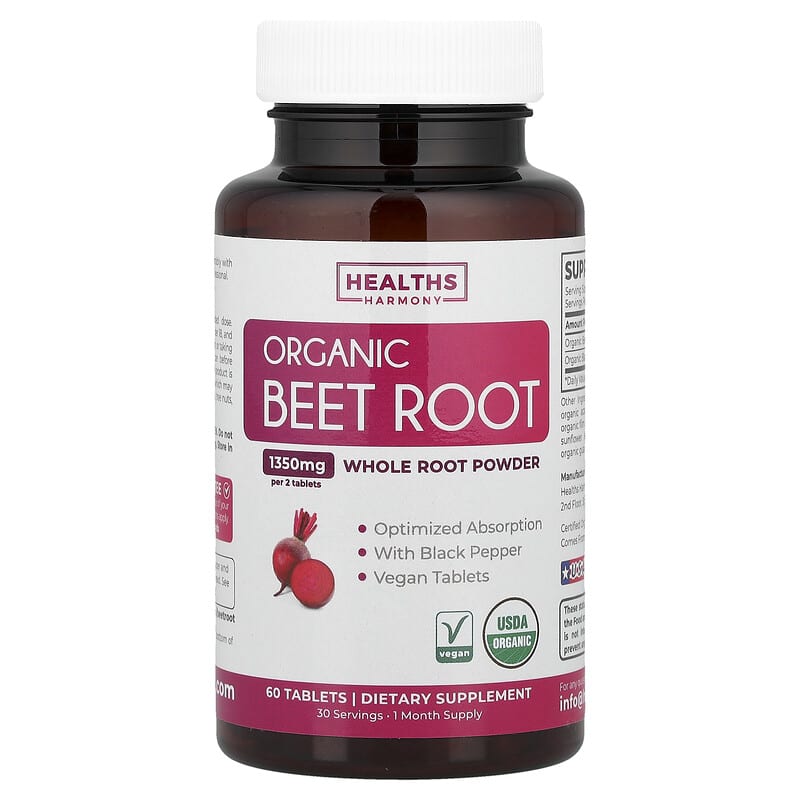 Healths Harmony, Organic Beet Root With Organic Black Pepper, 60 Tablets