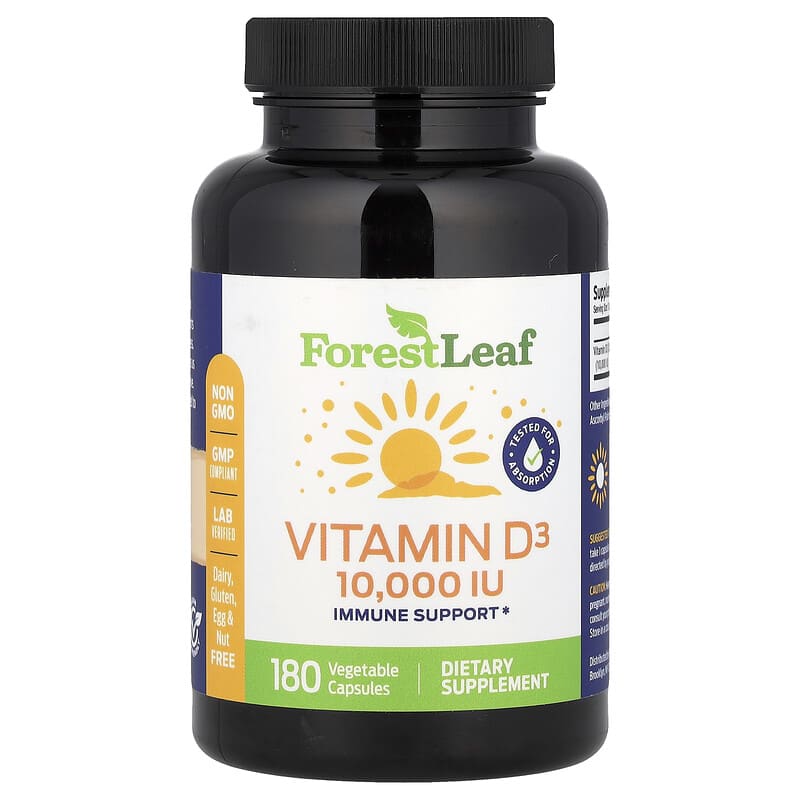 Forest Leaf, Vitamin D3, 250 mcg (10,000 IU), 180 Vegetable Capsules