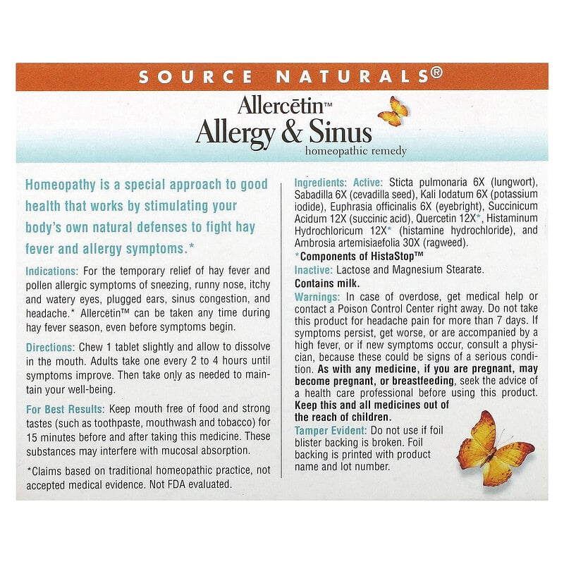 Source Naturals, Allercetin™, Allergy & Sinus, 48 Homeopathic Tablets
