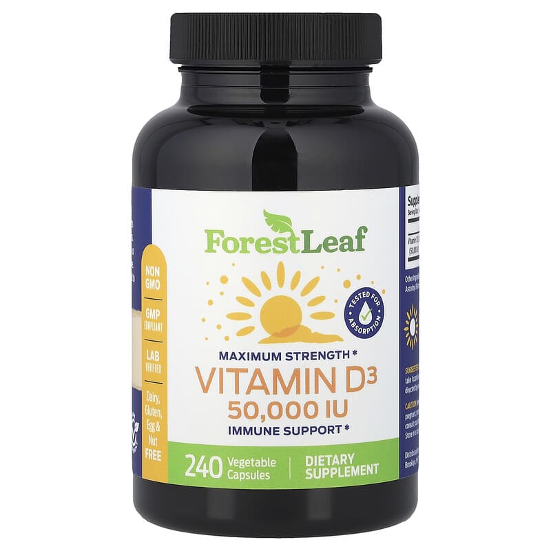 Forest Leaf, Vitamin D3, 1,250 mcg (50,000 IU), 240 Vegetable Capsules