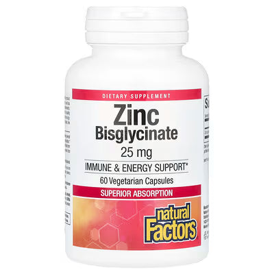 Natural Factors, Zinc Bisglycinate, 25 mg , 60 Vegetarian Capsules