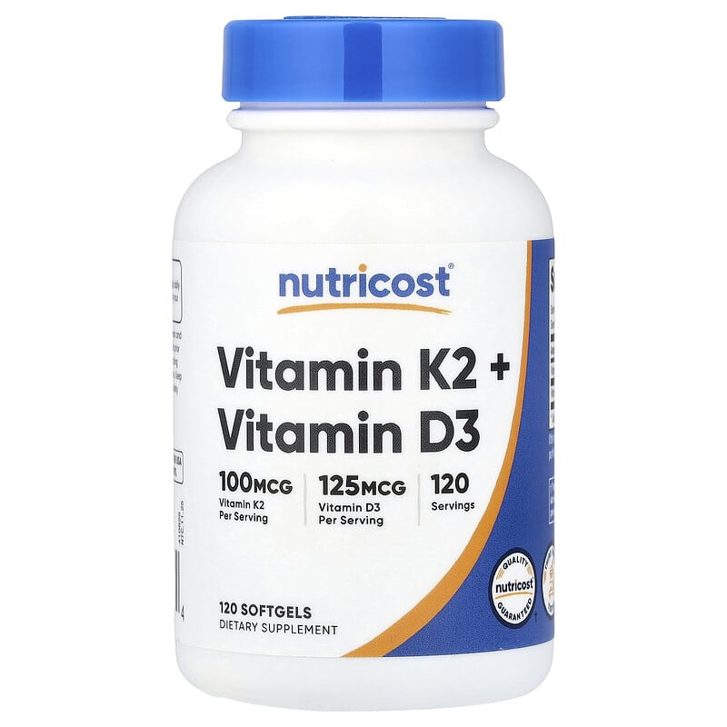 Nutricost, Vitamin K2 + Vitamin D3, 120 Capsules