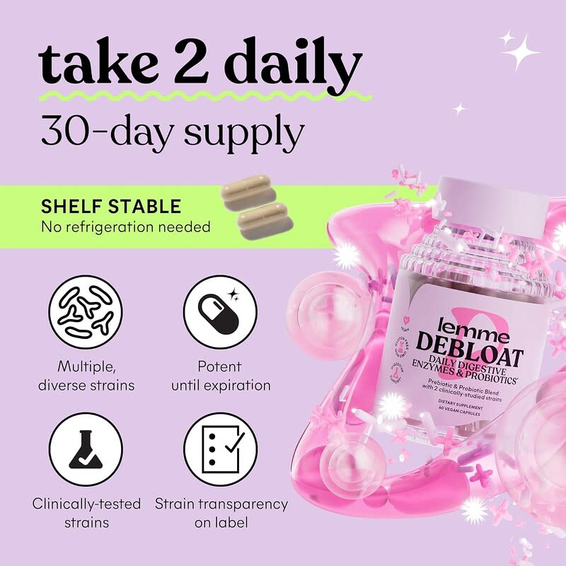Lemme, Debloat, Daily Digestive Enzymes & Probiotics, 60 vegan capsules