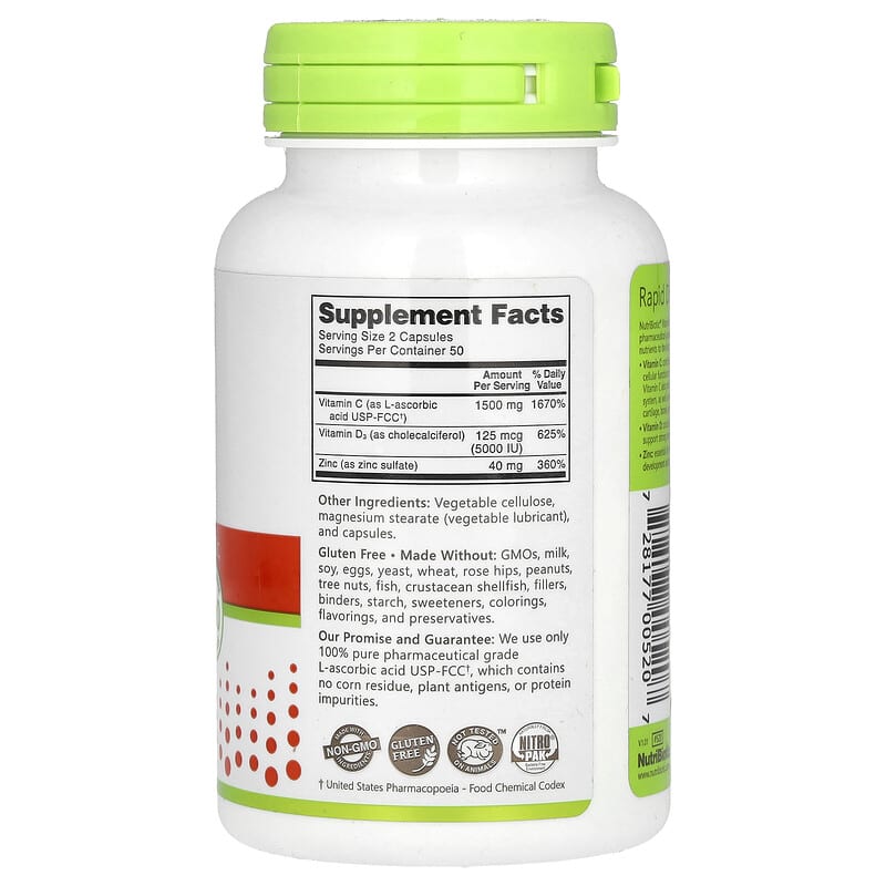 NutriBiotic, Immunity, Vitamin C + D3 & Zinc, 100 Capsules