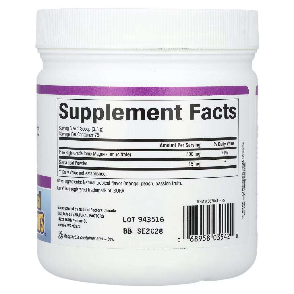 Natural Factors, Stress-Relax®, Magnesium Citrate Powder, Tropical Drink Mix, 8.8 oz (250 g)