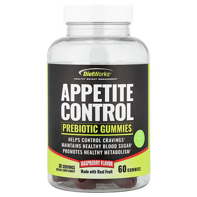 DietWorks, Appetite Control, Prebiotic Gummies, Raspberry , 60 Gummies