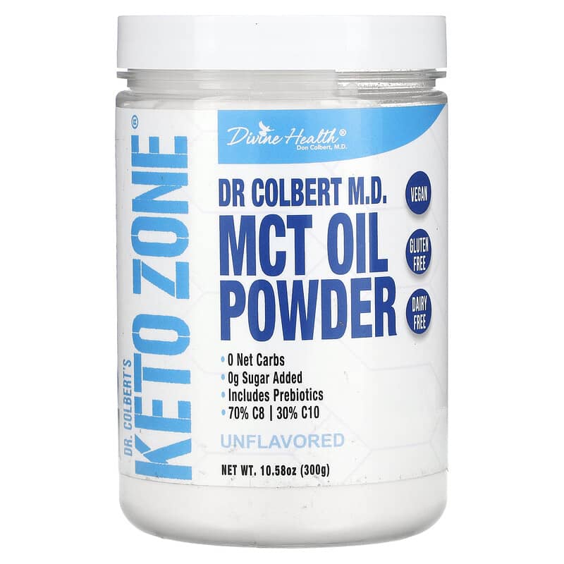 Divine Health, Dr Colbert's Keto Zone, MCT Oil Powder, Unflavoured, 10.58 oz (300 g)