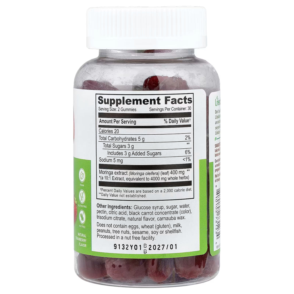 Lifeable, Moringa Leaf Extract Gummies, Natural Strawberry, 60 Gummies (200 mg per Gummy)