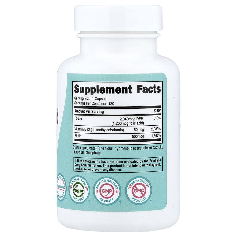 Nutricost, Women, Folic Acid with Biotin & Vitamin B12, 120 Capsules