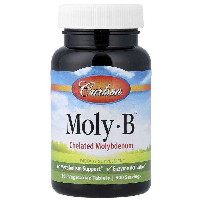 Carlson, Moly-B, Chelated Molybdenum, 300 Vegetarian Tablets (500 mcg per Tablet)