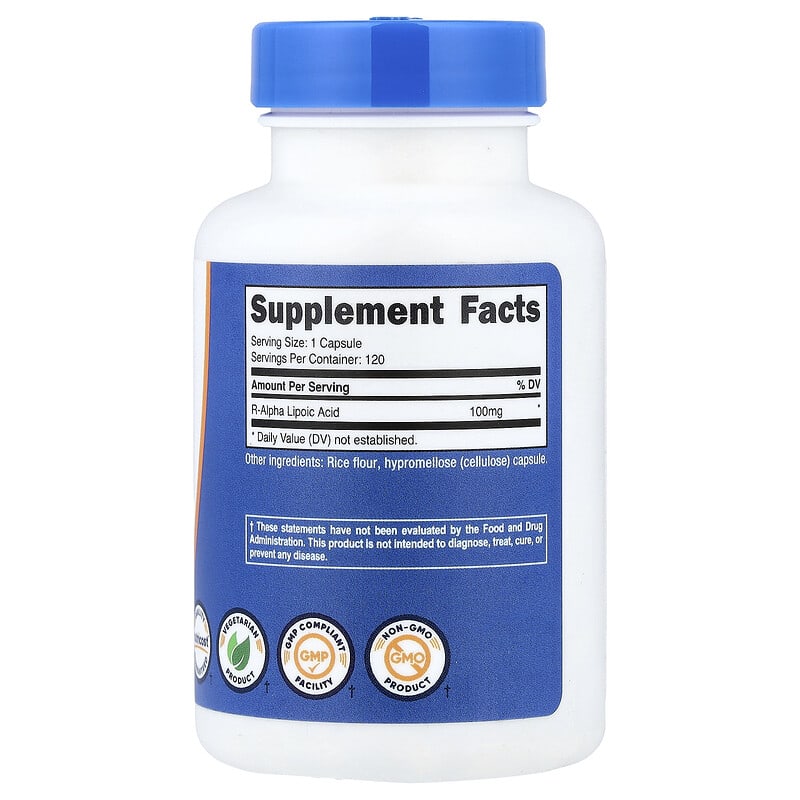 Nutricost, R-Alpha Lipoic Acid, 100 mg, 120 Capsules