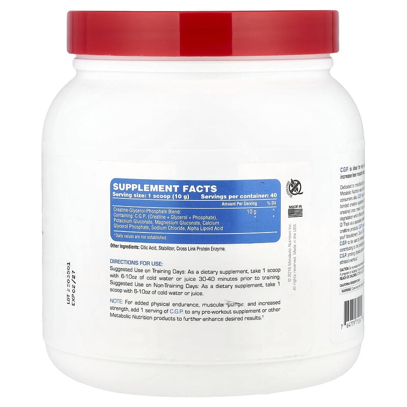Metabolic Nutrition, C.G.P.®, Unflavoured, 400 g