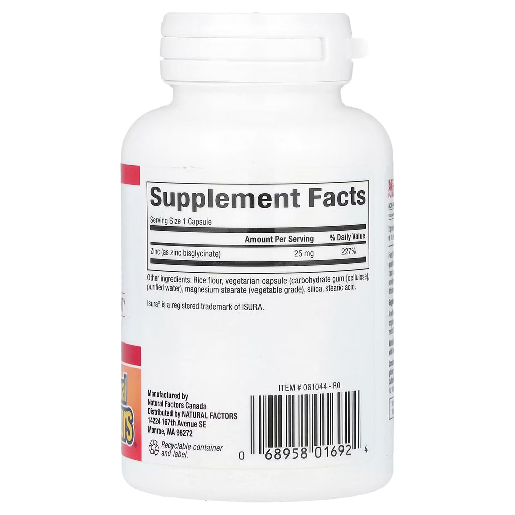 Natural Factors, Zinc Bisglycinate, 25 mg , 60 Vegetarian Capsules