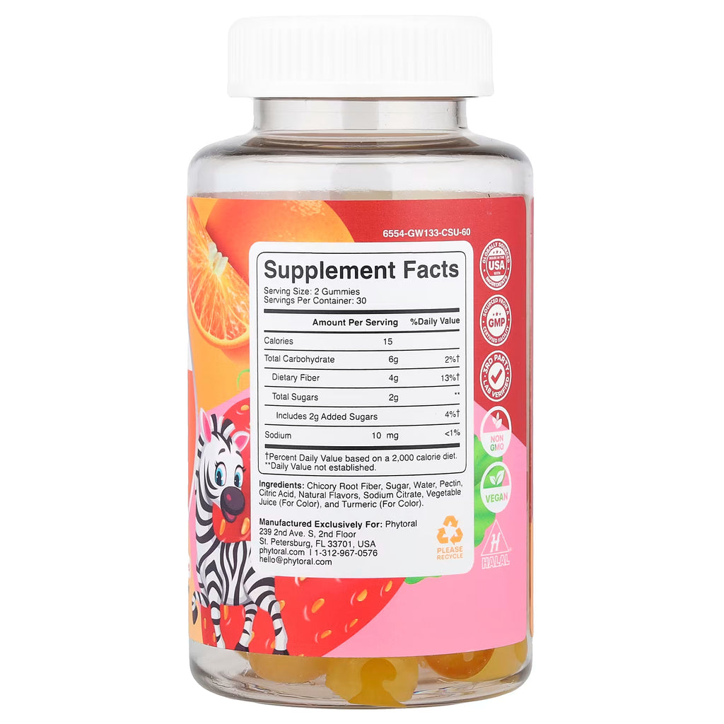 Phytoral, Kids, Fiber Gummies, Orange & Mixed Berry, 60 Gummies