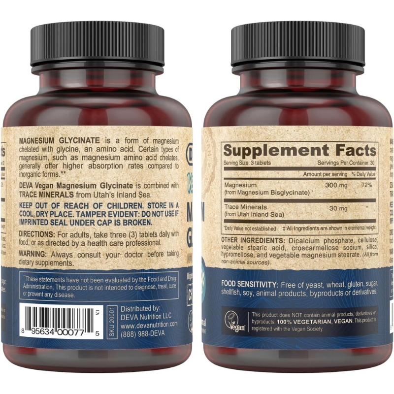 Deva, Vegan Magnesium Glycinate With Trace Minerals, 90 Tablets