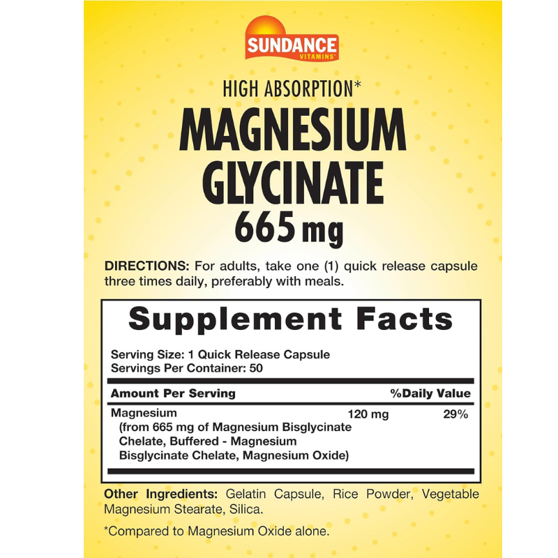 Sundance Vitamins, High Absorption Magnesium Glycinate, 665 mg, 50 Quick Release Capsules