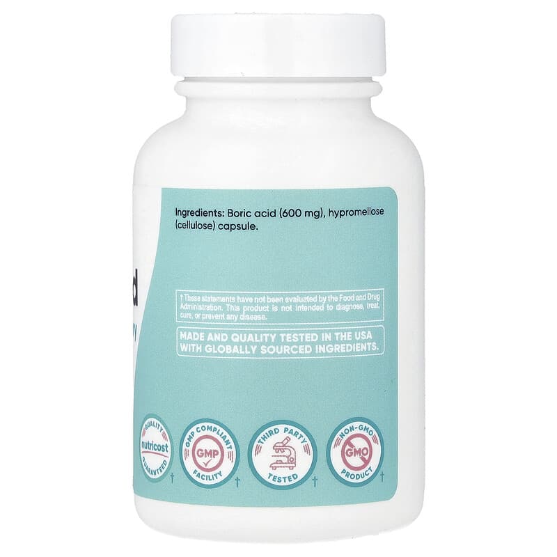 Nutricost, Women, Boric Acid, Vaginal Suppository, 600 mg, 30 capsules