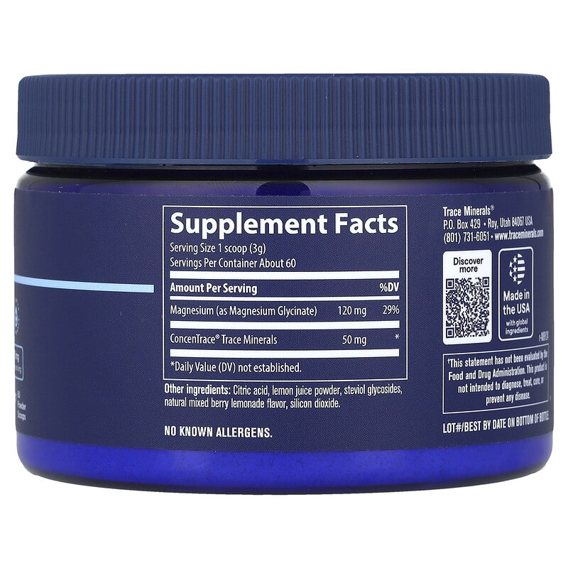 Trace, Magnesium Glycinate Powder, Mixed Berry Lemonade, 180 g