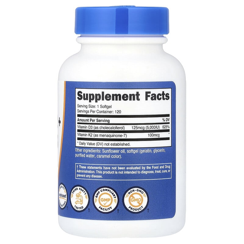 Nutricost, Vitamin K2 + Vitamin D3, 120 Capsules