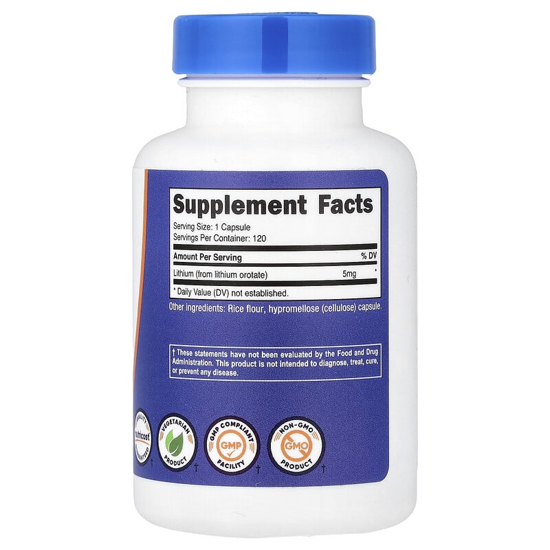Nutricost, Lithium Orotate, 5 mg, 120 Capsules