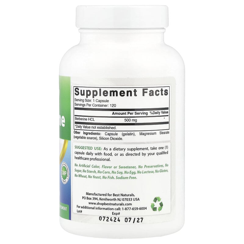 Best Naturals, Berberine, 500 mg, 120 Capsules