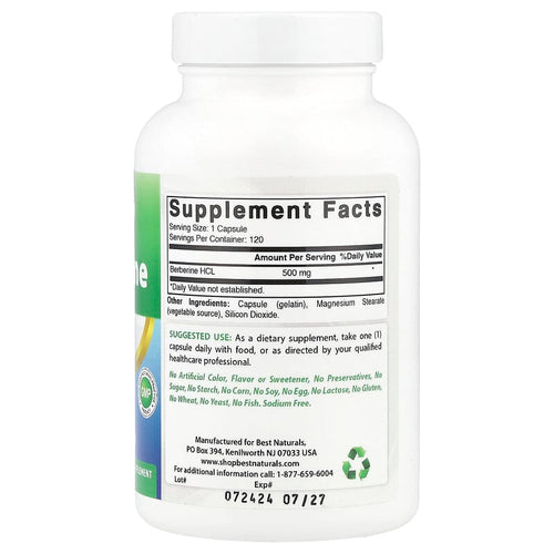 Best Naturals, Berberine, 500 mg, 120 Capsules